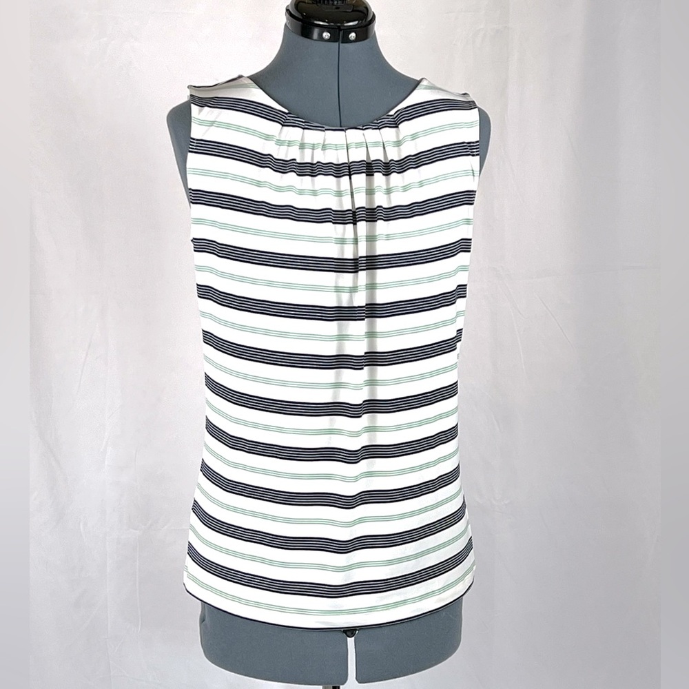 Ann Taylor Factory navy/green/white sleeveless blouse M 74